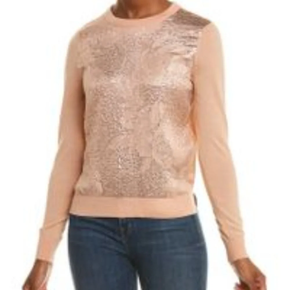 Tory Burch Wool/Silk Cloque Front Sweater